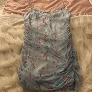 Blue Mini Dress Floral Light Blue Color Size M